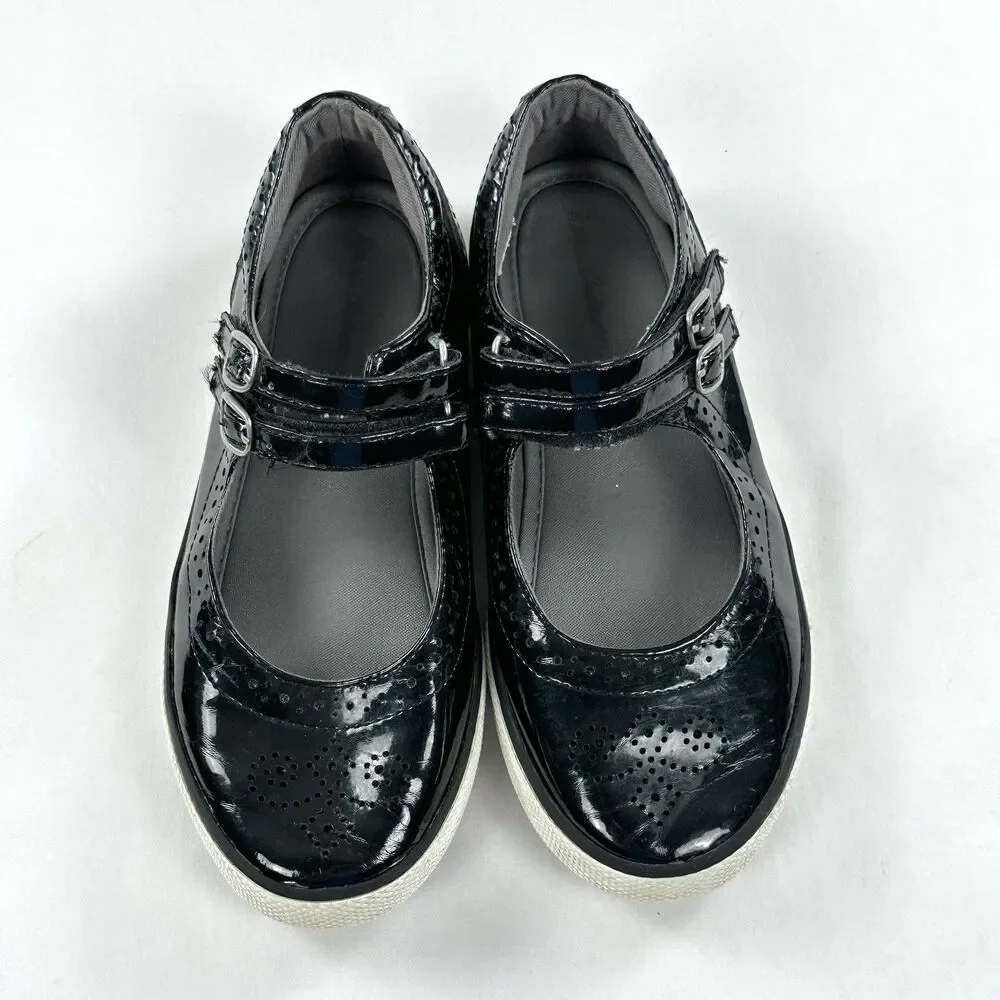 Hanna Andersson Adele Mary Jane Shoes Girls 2.5 Black Faux Patent Leather
